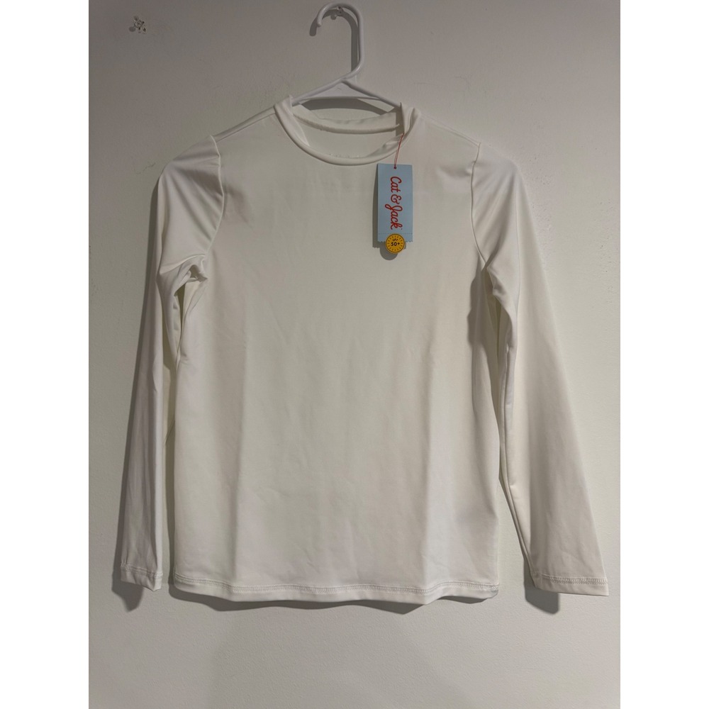 Cat & Jack Long Sleeve Rash Guard Boys Size M 8 Husky White UPF 50+ Protection
